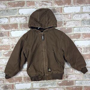 Berne Jacket Boys Small Dark Brown Canvas Pockets Work Fleece Youth Kids Warm